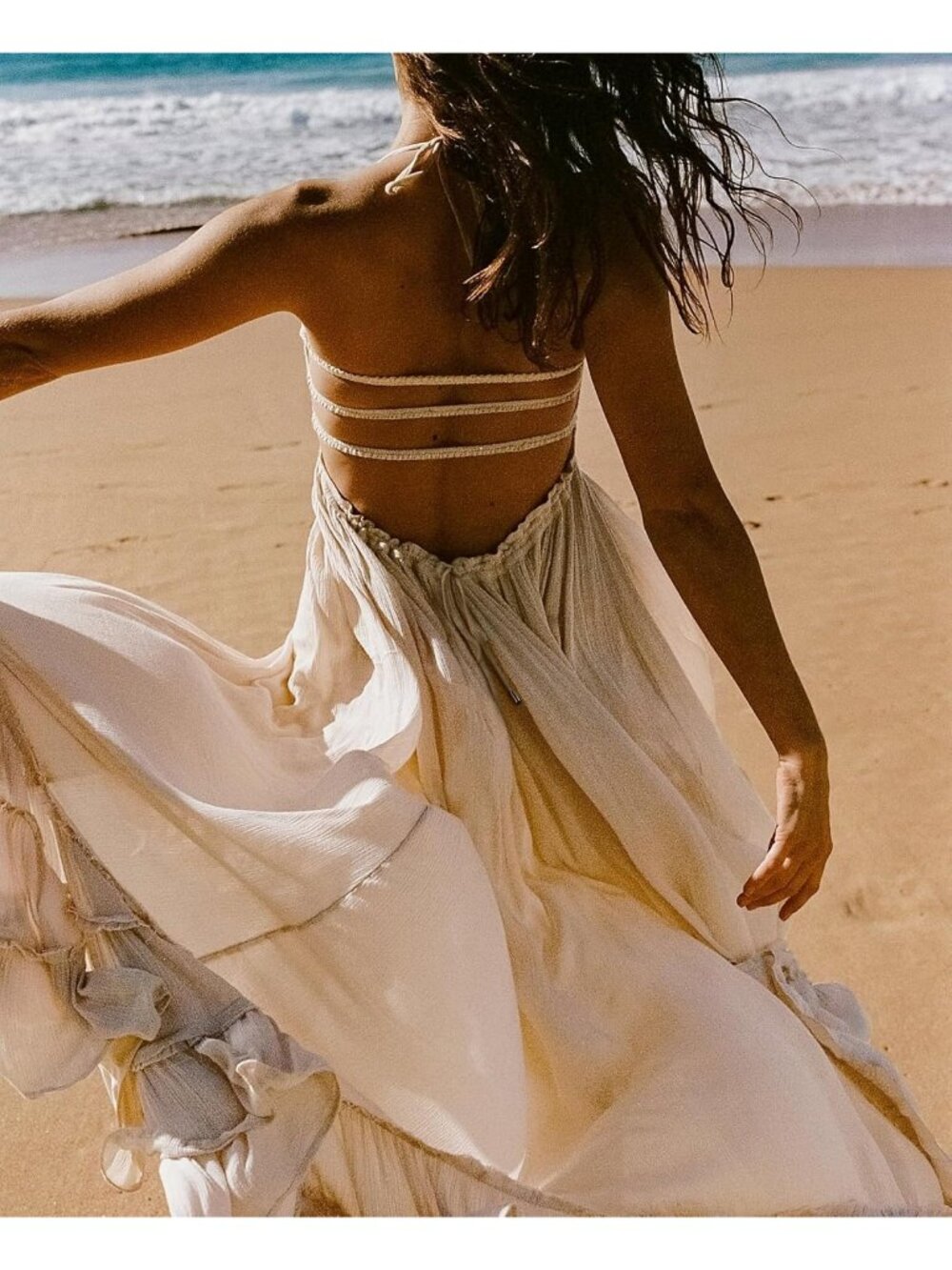Women's Beige Summer Boho Sexy Backless Long Comfortable Stylish Maxi Dress - Picture 5 of 6